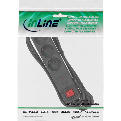 InLine® Steckdosenleiste, 3-fach Schutzkontakt, ÜSS, schwarz (Produktbild 3)