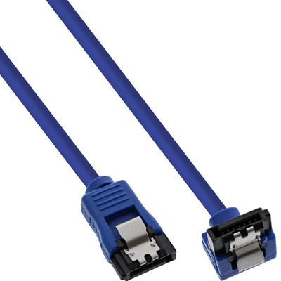 InLine® SATA 6Gb/s Anschlusskabel rund, abgewinkelt, blau, mit Lasche, 0,5m (Produktbild 1)